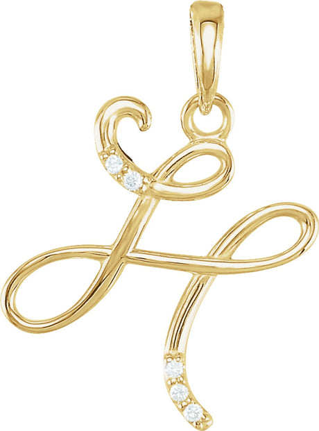 14K Yellow .025 CTW Natural Diamond Initial H Pendant