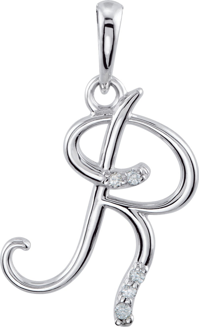 14K White .025 CTW Natural Diamond Initial R Pendant