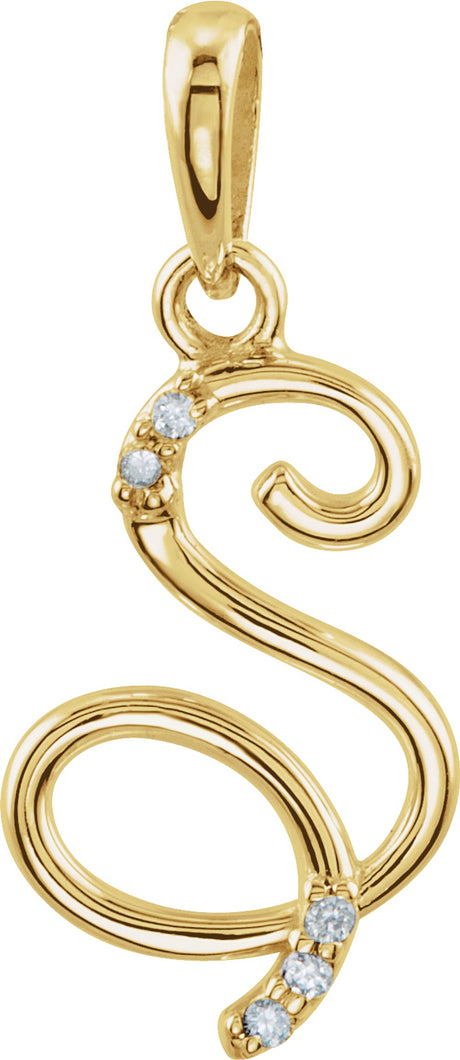 14K Yellow .025 CTW Natural Diamond Initial S Pendant