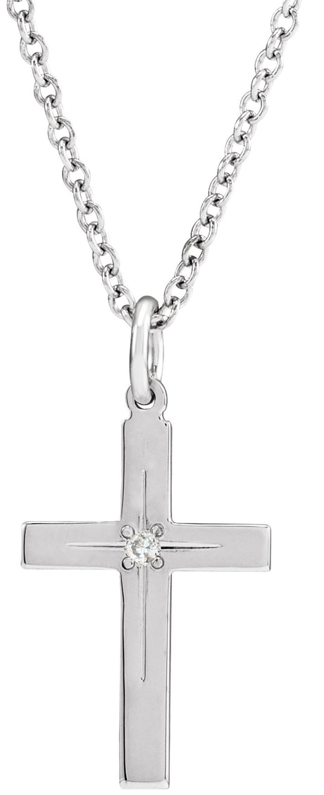 14K White .0075 CT Natural Diamond Cross 18" Necklace