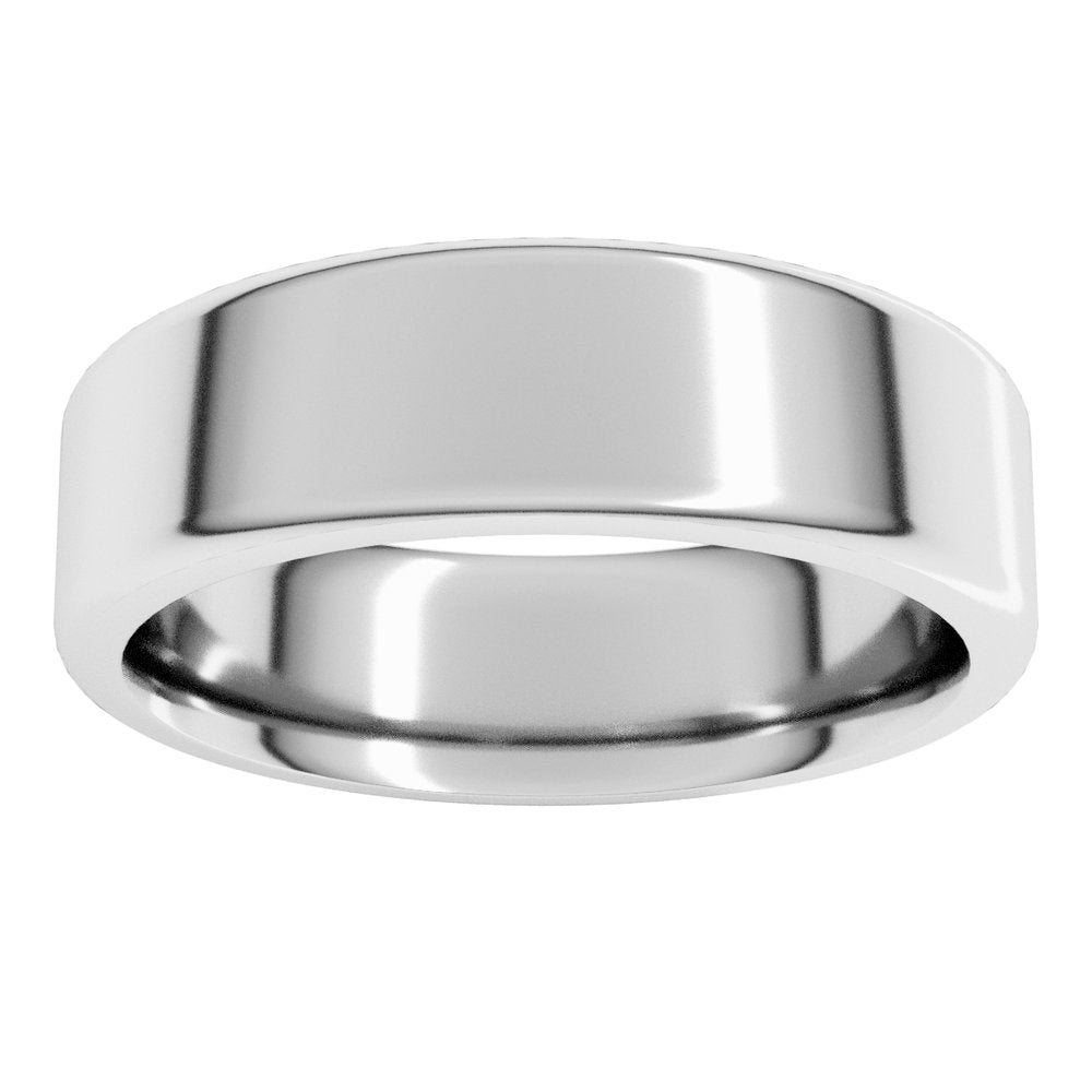 14K White 6 mm Round-Edge Comfort-Fit Flat Band Size 5