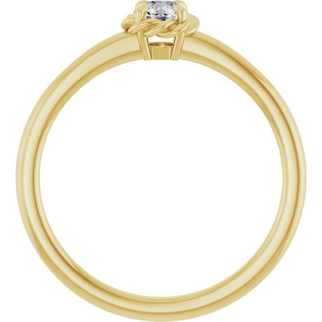 14K Yellow Gold 1/5 CT Natural Diamond Solitaire Rope Ring