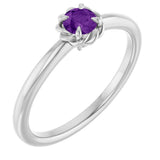 Sterling Silver Natural Amethyst Solitaire Rope Ring