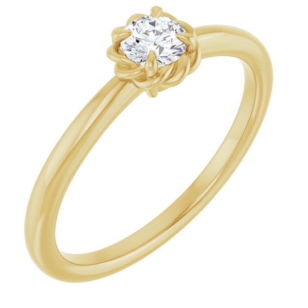 14K Yellow Gold 1/5 CT Natural Diamond Solitaire Rope Ring