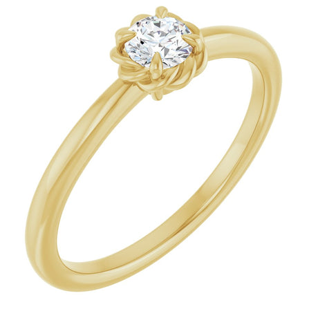 14K Yellow Gold 1/5 CT Natural Diamond Solitaire Rope Ring