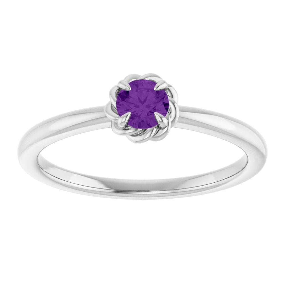Sterling Silver Natural Amethyst Solitaire Rope Ring