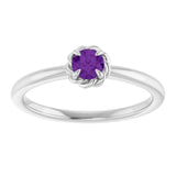 Sterling Silver Natural Amethyst Solitaire Rope Ring