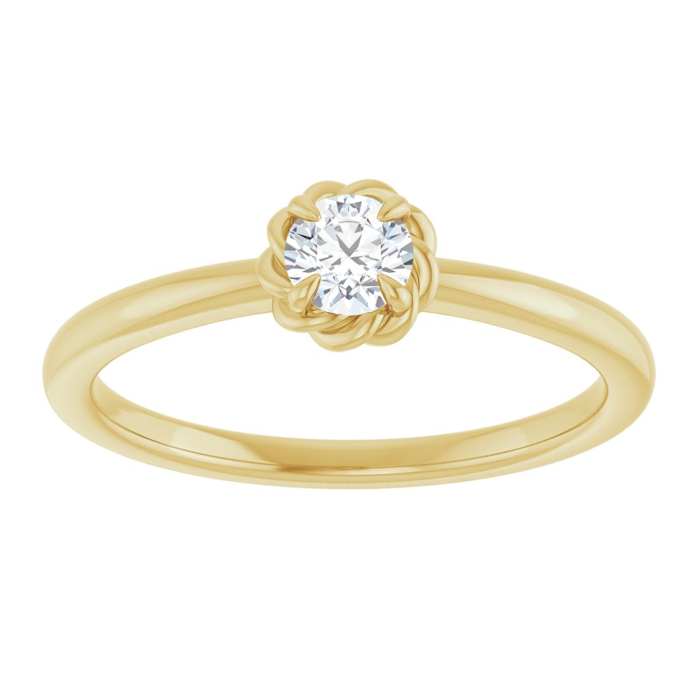 14K Yellow Gold 1/5 CT Natural Diamond Solitaire Rope Ring
