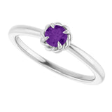 Sterling Silver Natural Amethyst Solitaire Rope Ring