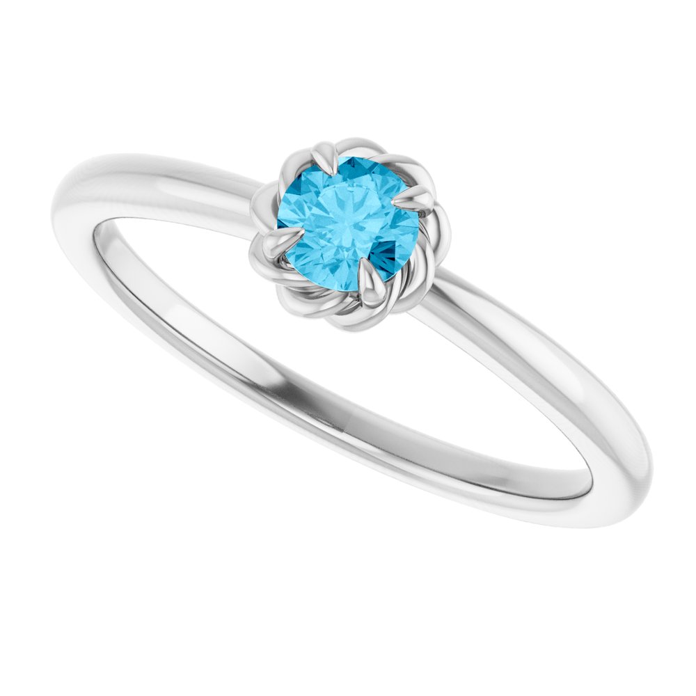 Sterling Silver Natural Aquamarine Solitaire Rope Ring
