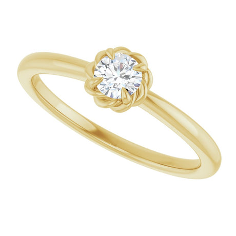 14K Yellow Natural White Sapphire Solitaire Rope Ring