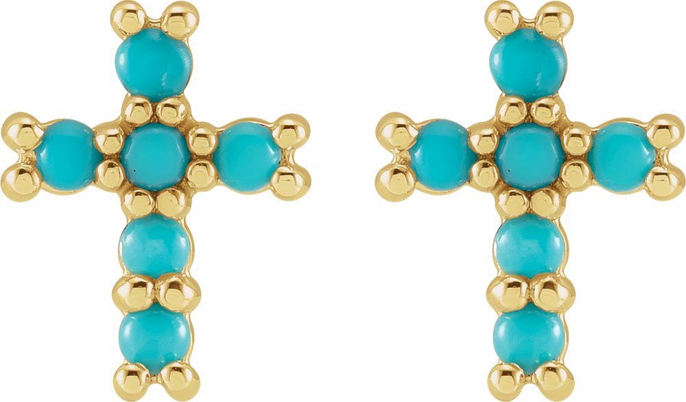 14K Yellow Natural Turquoise Cross Earrings