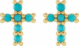 14K Yellow Natural Turquoise Cross Earrings
