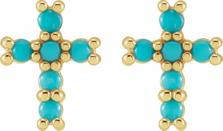 14K Yellow Natural Turquoise Cross Earrings