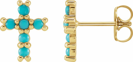 14K Yellow Natural Turquoise Cross Earrings