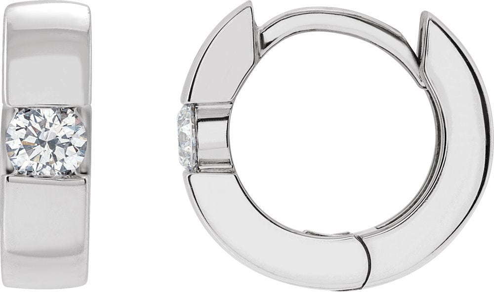 14K White Gold 1/8 CTW Lab-Grown Diamond Hinged Huggie Hoop Earrings