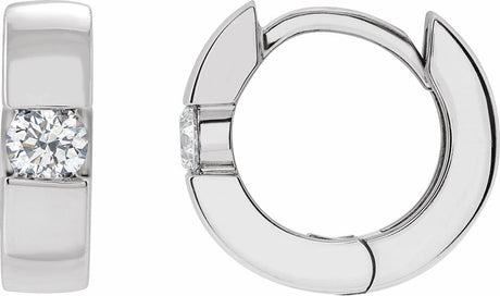 14K White Gold 1/8 CTW Natural Diamond Hinged Huggie Hoop Earrings