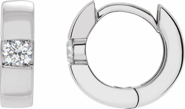 14K White Gold 1/8 CTW Natural Diamond Hinged Huggie Hoop Earrings