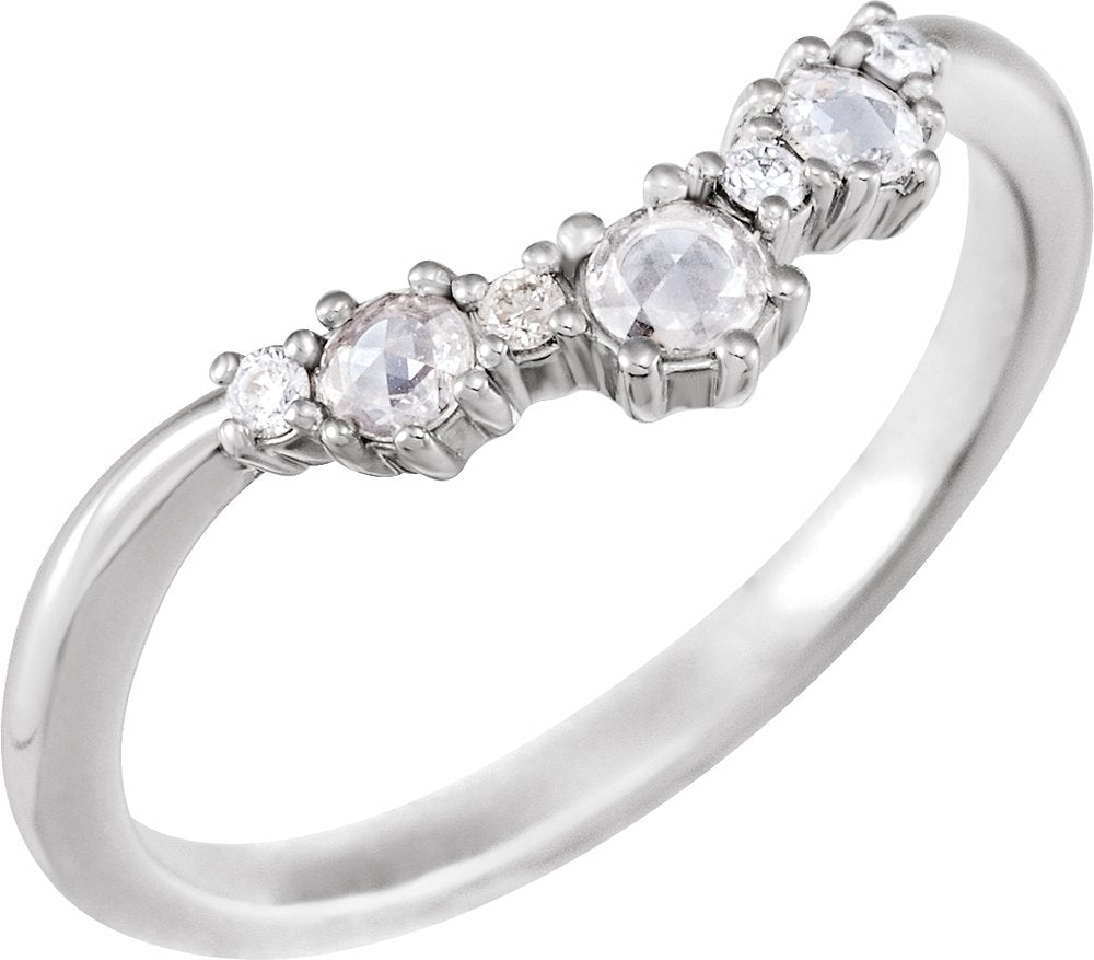 14K White 1/5 CTW Natural Rose-Cut Diamond & Faceted Contour Band