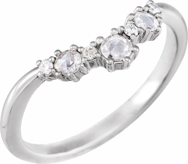 14K White 1/5 CTW Natural Rose-Cut Diamond & Faceted Contour Band