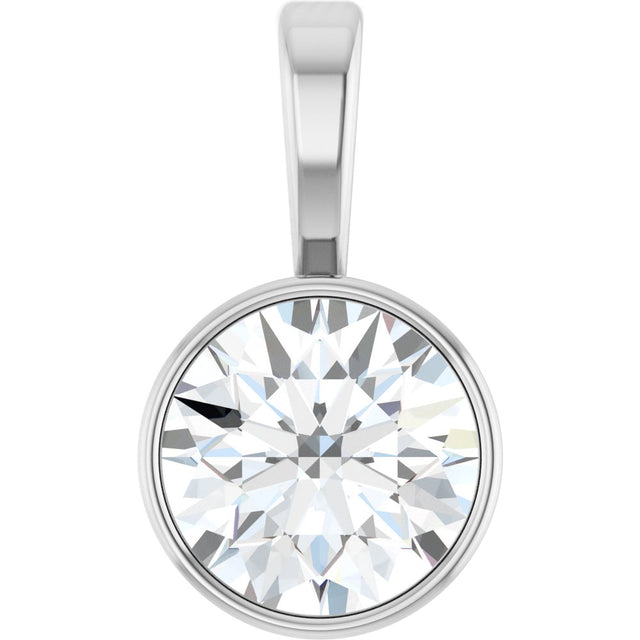 14K White Gold 9/10 CT Lab-Grown Diamond Bezel-Set Solitaire Pendant