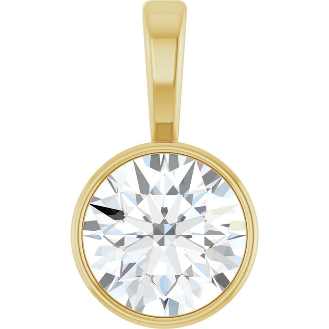 14K Yellow Gold 9/10 CT Lab-Grown Diamond Bezel-Set Solitaire Pendant