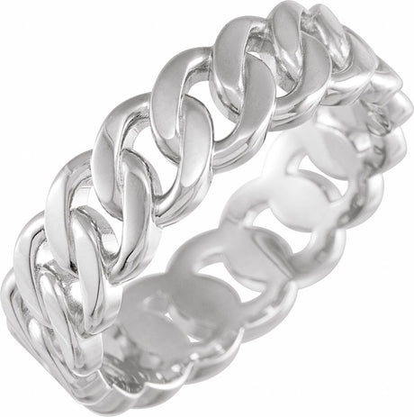 14K White Gold 6.5 mm Chain Link Wedding Band Size 7
