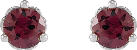 14K White 3 mm Natural Rhodolite Garnet Cocktail-Style Earrings