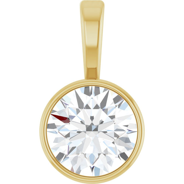 14K Yellow Gold 5/8 CT Lab-Grown Diamond Bezel-Set Solitaire Pendant