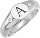 14K White Gold  .06 CTW Natural Diamond 8.6 mm Round Signet Ring