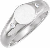 14K White Gold  .06 CTW Natural Diamond 8.6 mm Round Signet Ring