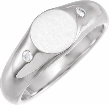 14K White Gold  .06 CTW Natural Diamond 8.6 mm Round Signet Ring