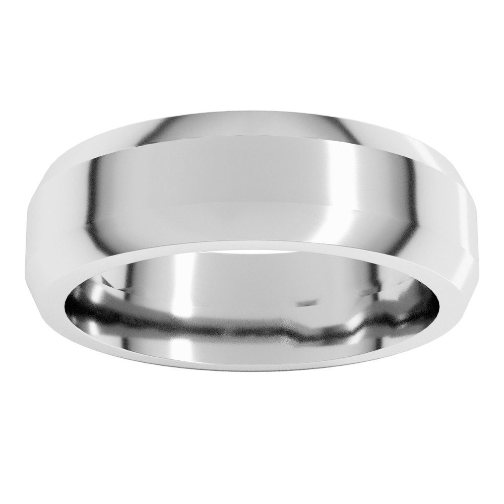 10K White Gold 6 mm Beveled-Edge Flat Band Size 8