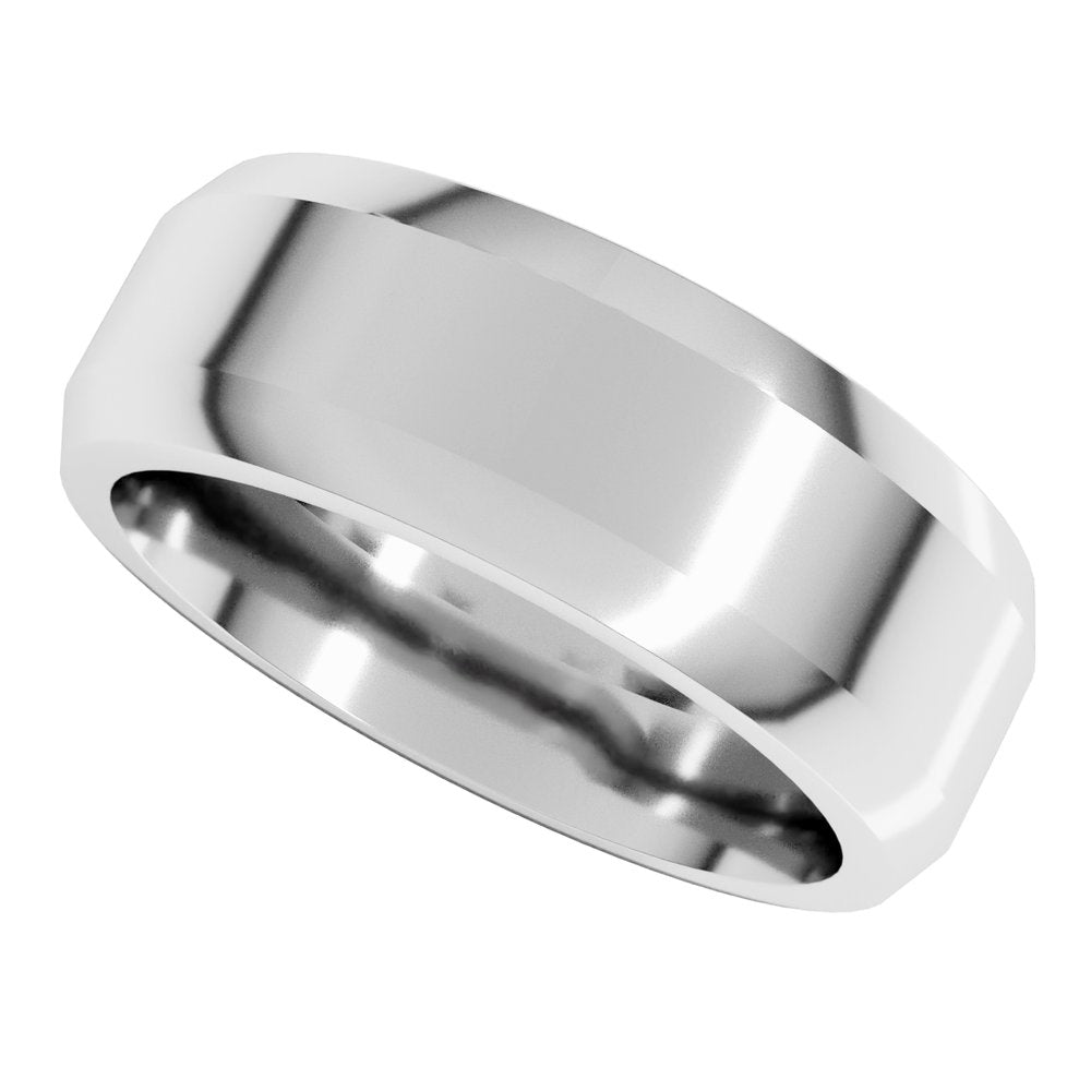 10K White Gold 7 mm Beveled-Edge Flat Band Size 10