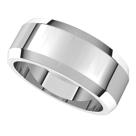 14K White Gold 8 mm Beveled-Edge Flat Band Size 10.5