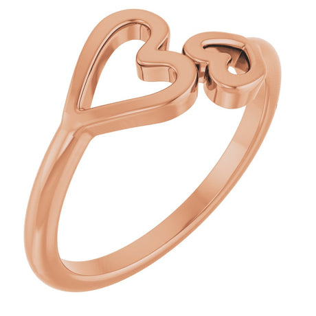 14K Rose Double Heart Ring