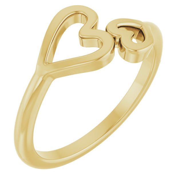 14K Yellow Gold Double Heart Ring
