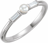 14K White Cultured Seed Pearl & 1/8 CTW Natural Diamond Ring