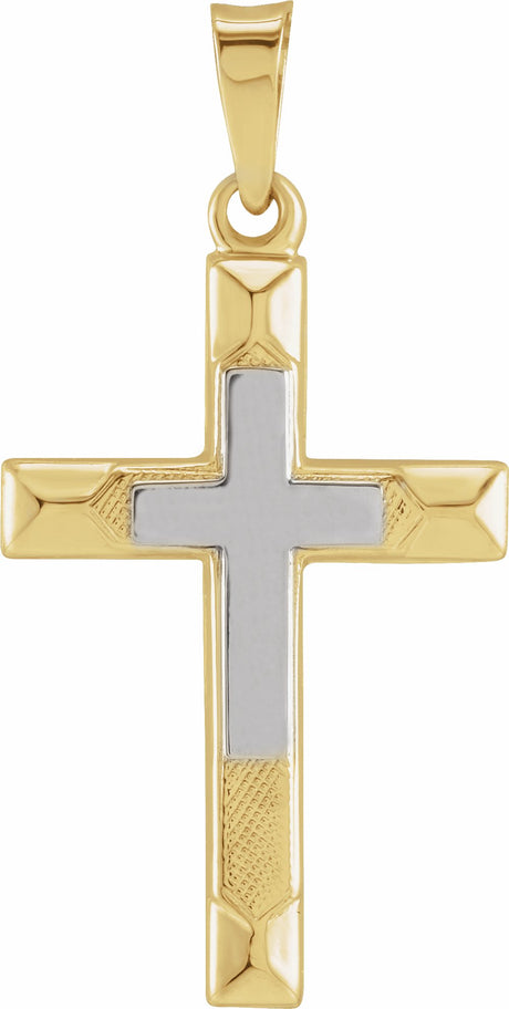 14K Yellow/White 20.5x14 mm Hollow Cross Pendant