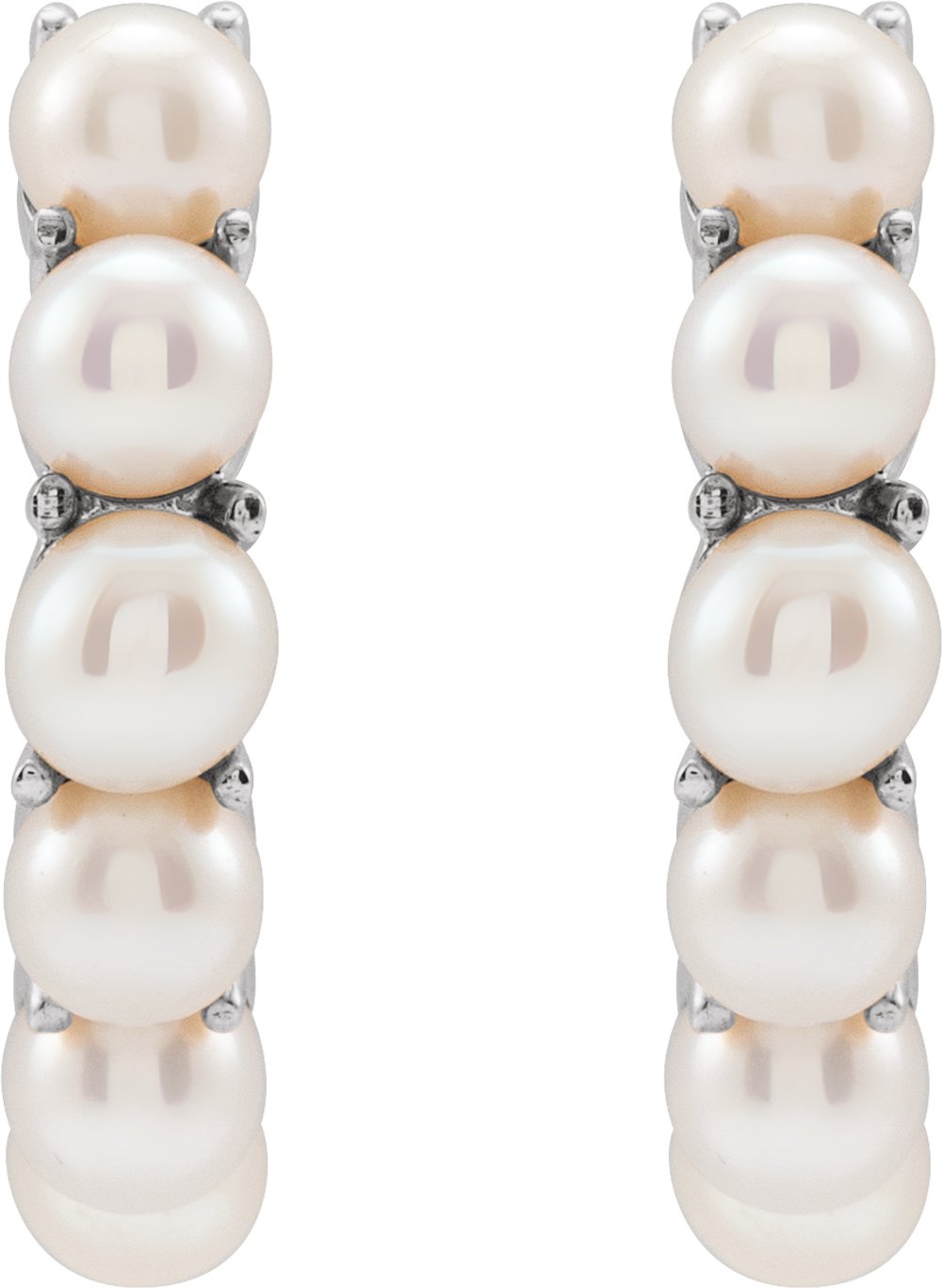 14K White Gold Cultured White Freshwater Pearl 15.5 mm Huggie Hoop Earrings