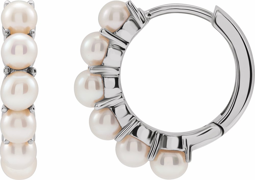 14K White Gold Cultured White Freshwater Pearl 15.5 mm Huggie Hoop Earrings