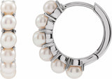 14K White Gold Cultured White Freshwater Pearl 15.5 mm Huggie Hoop Earrings