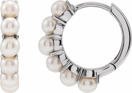14K White Gold Cultured White Freshwater Pearl 15.5 mm Huggie Hoop Earrings