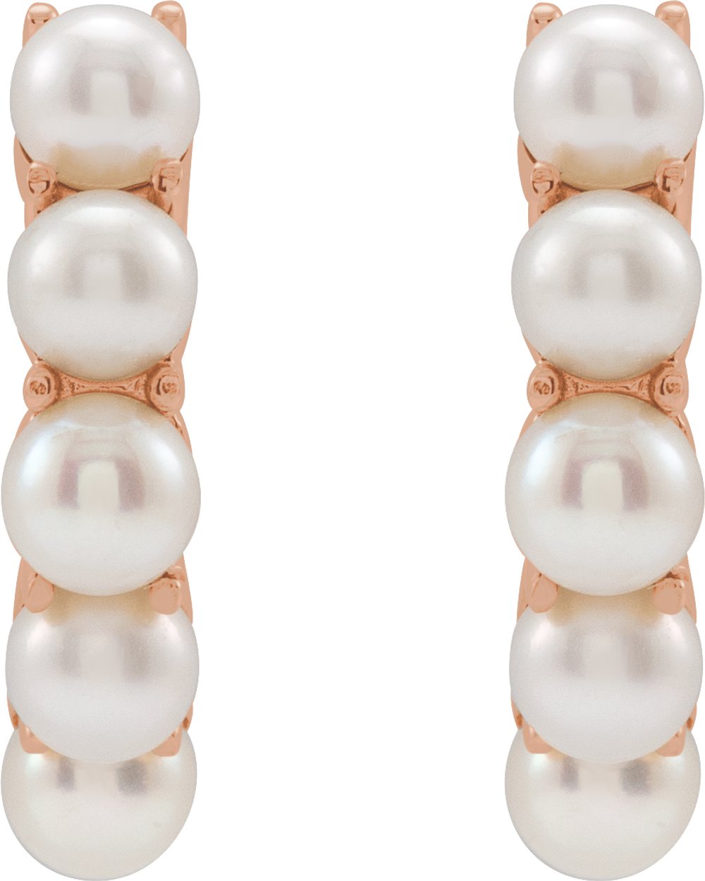 14K Rose Cultured White Freshwater Pearl 14 mm Huggie Hoop Earrings