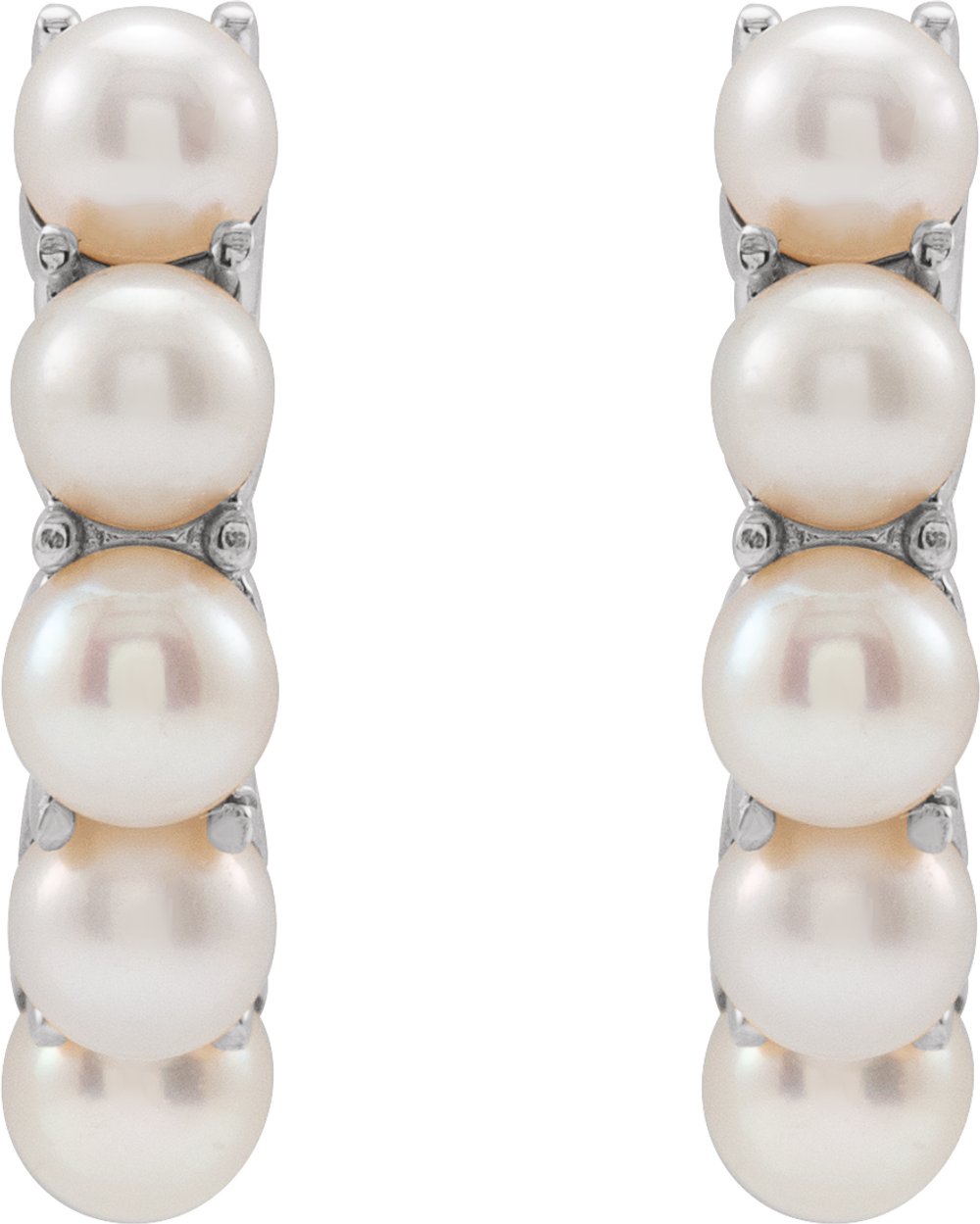 14K White Cultured White Freshwater Pearl 14 mm Huggie Hoop Earrings