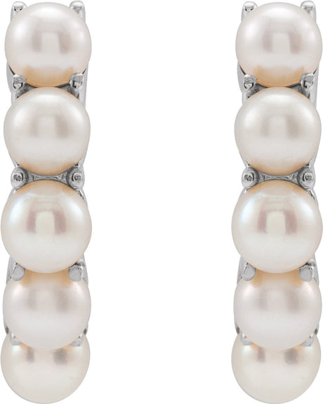 14K White Cultured White Freshwater Pearl 14 mm Huggie Hoop Earrings