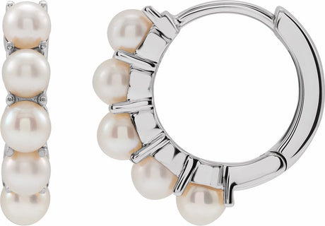 14K White Cultured White Freshwater Pearl 14 mm Huggie Hoop Earrings