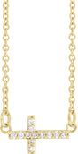 14K Yellow .05 CTW Natural Diamond Sideways Cross 16-18" Necklace