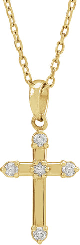 14K Yellow Gold .07 CTW Natural Diamond Cross 16-18" Necklace