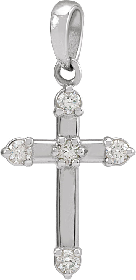 14K White .07 CTW Natural Diamond Cross Pendant